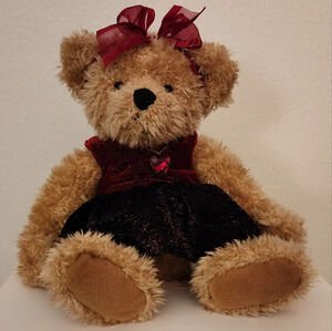 Russ Berrie Tess Tan Plush Teddy Bear Red Bow/Sparkle Dress/12"